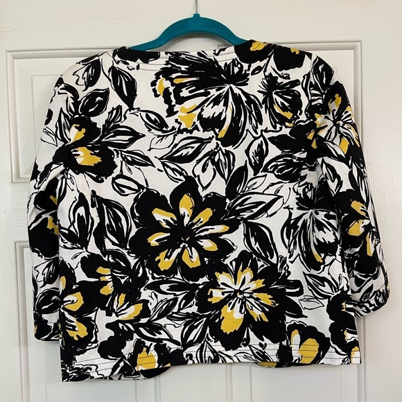 Josephine Black White Yellow Floral Jacket 3/4 Sleeve Size 4 - Picture 3 of 9